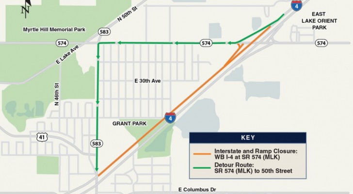 I-4 Westbound Closing at SR 574 (Dr MLK Jr Blvd) this Sunday Night